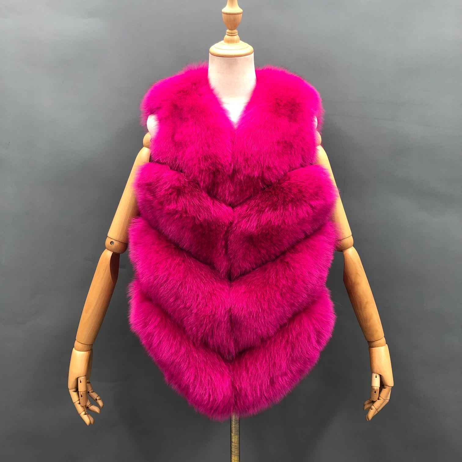 Wholesale Women's Classic Winter Warm Short Fox Fur Vest Casual Solid Color - Janefur