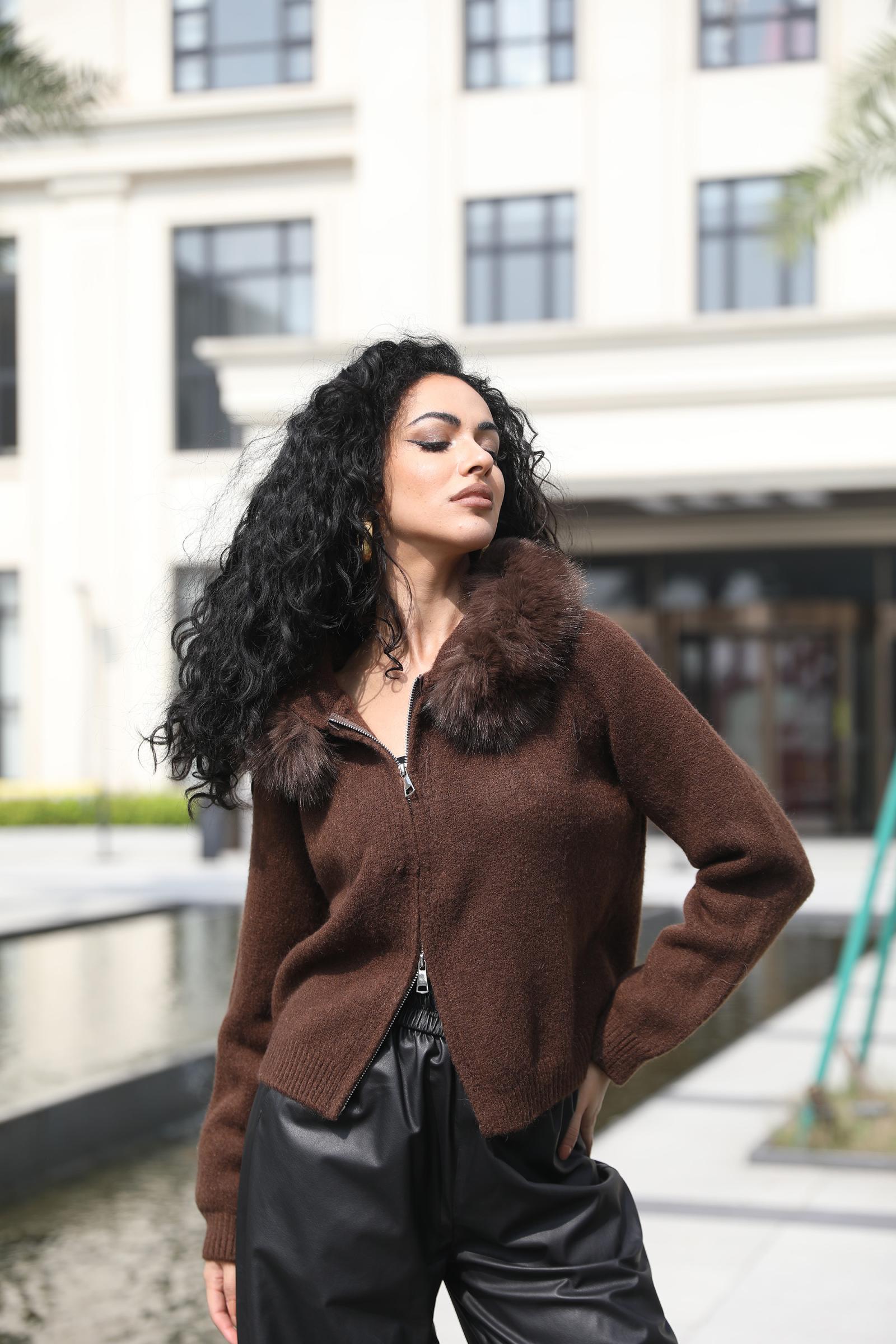 Knitted Hooded Zipper Sweatshirt Women's Trendy Sweater - Janefur