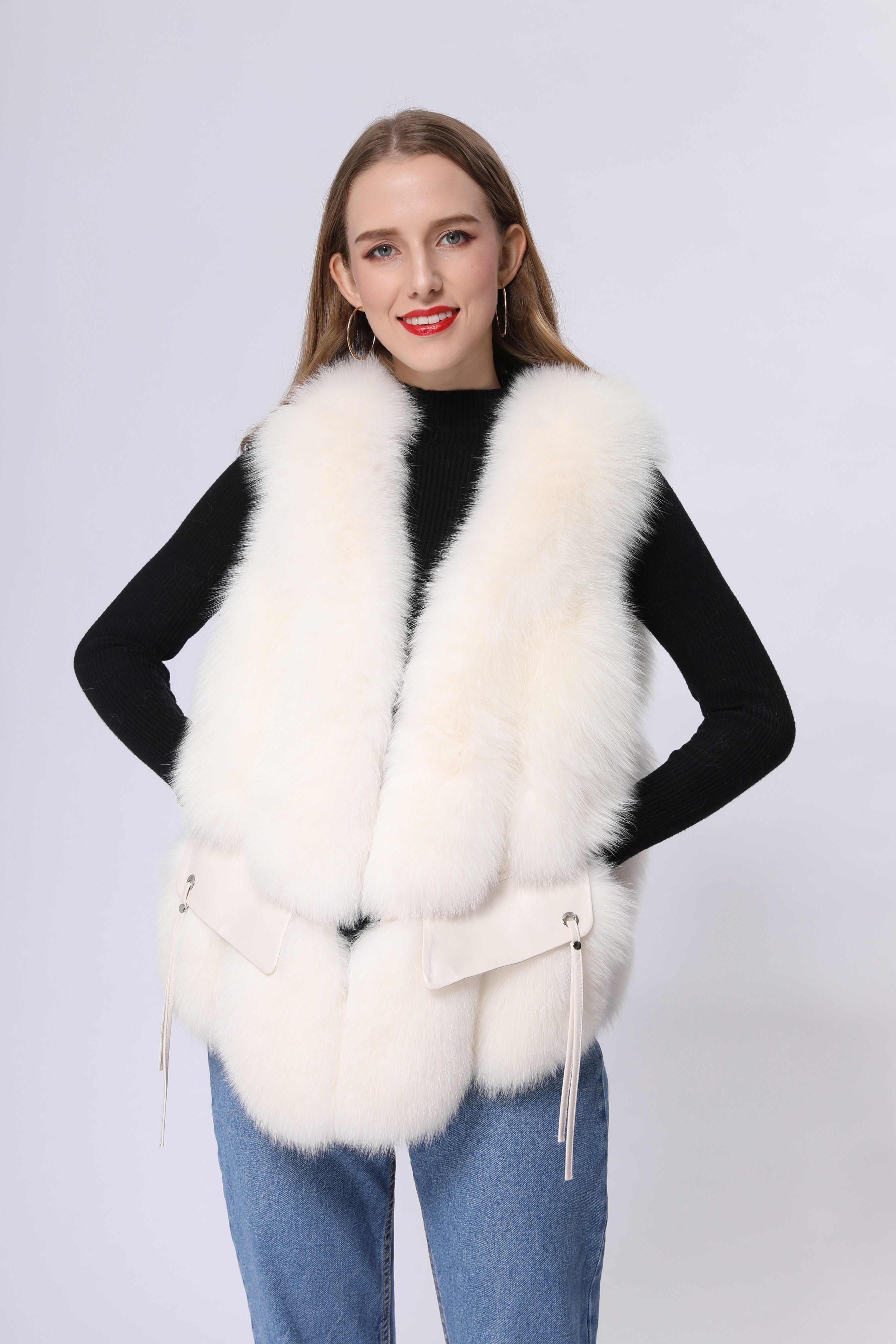 Fashion Women's Short Style Big Pocket Fox Fur Vest - Janefur
