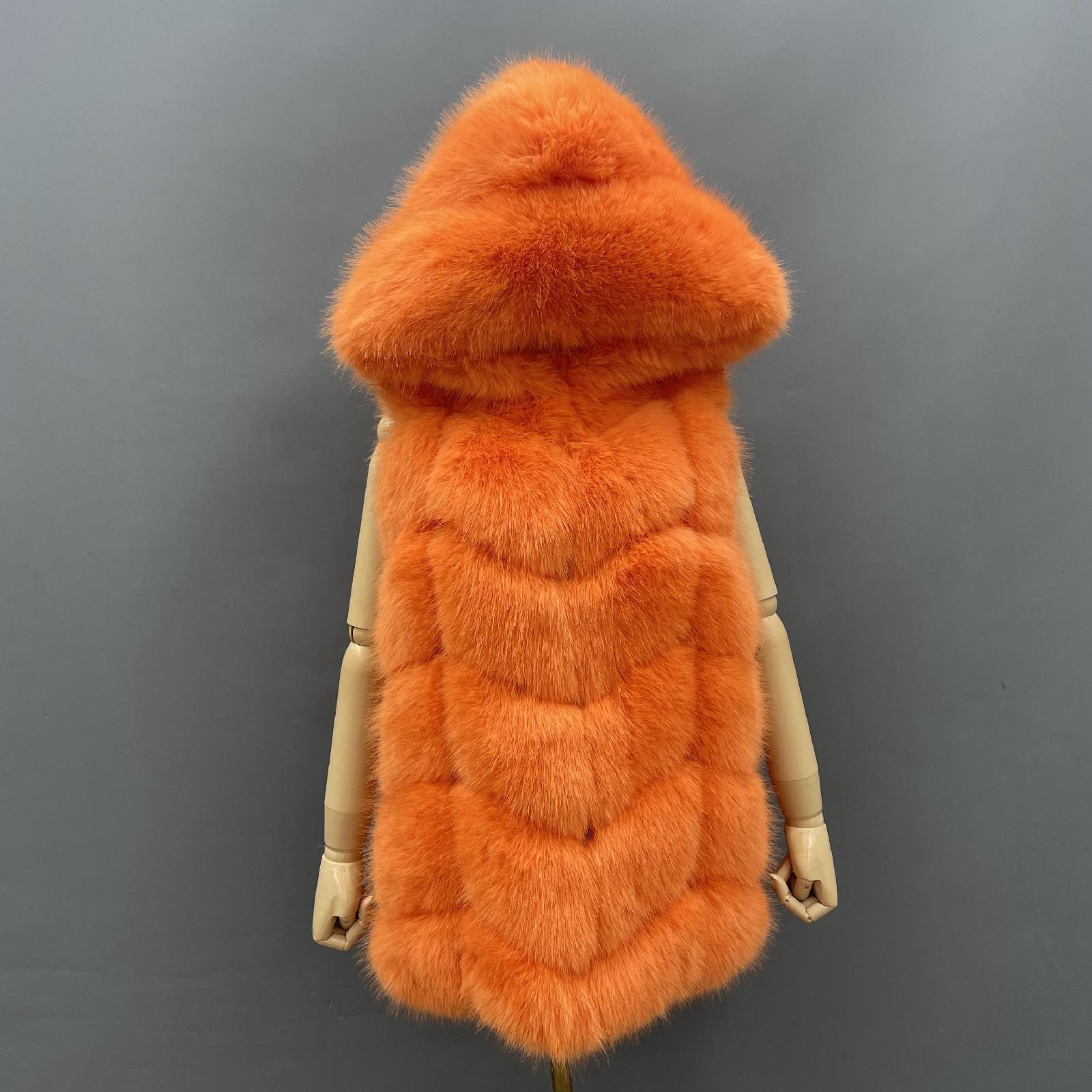 Women's Hooded Vest for Spring and Autumn Faux Fur Vest Eco Fur Coat - Janefur
