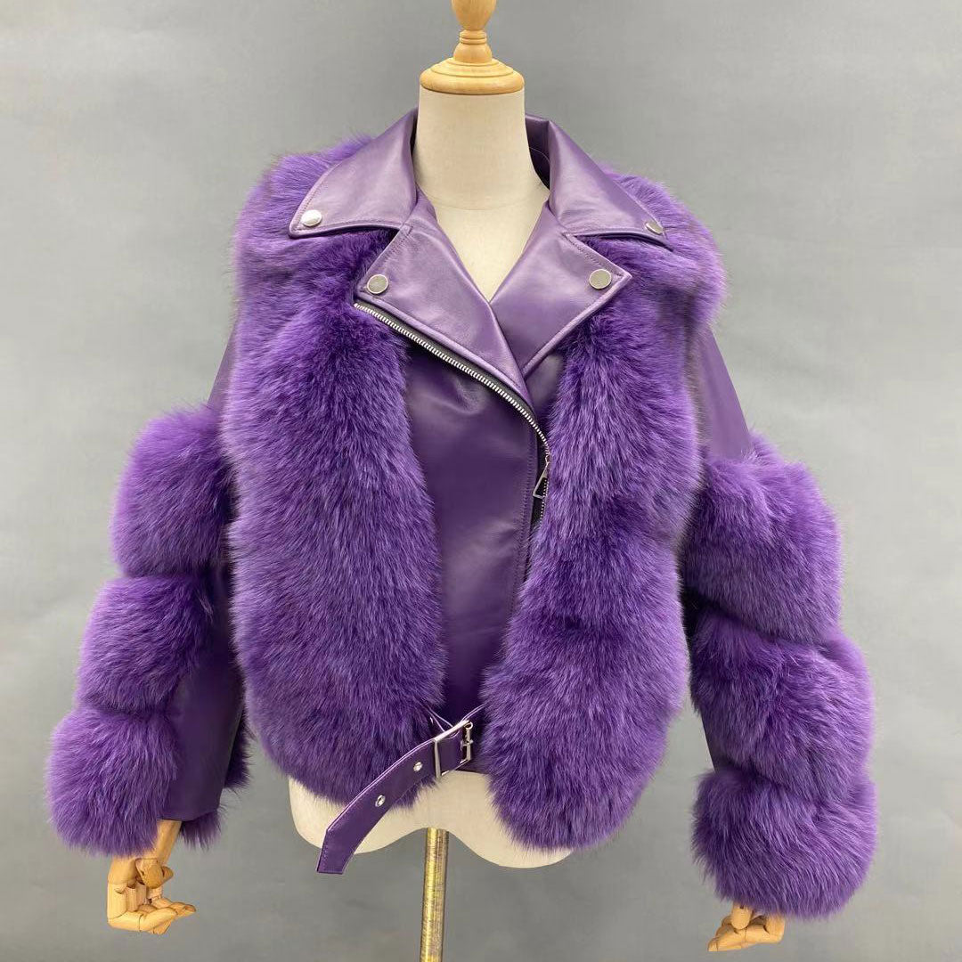 Women's Fall and Winter Fashion Leather Collar Fox Fur Parka - Janefur