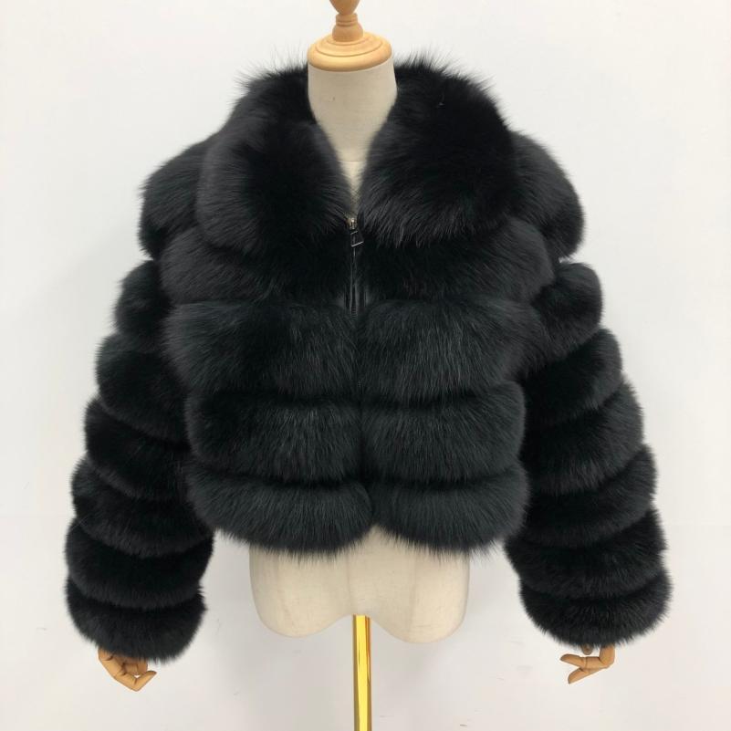 Women's Short Zip Fox Leather Jacket Square Neck Fluffy Fashion Coat - Janefur