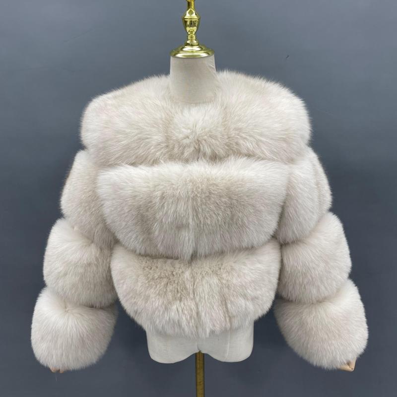 Women's Warm Round Neck Real Fur Blue Fox Short Coat In Winter - Janefur