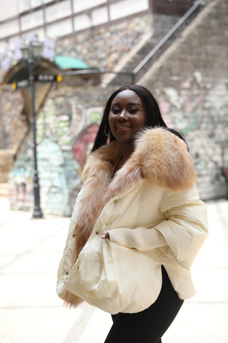 Knit Cuffs with Large Turn-down Collar Down Jacket - Janefur
