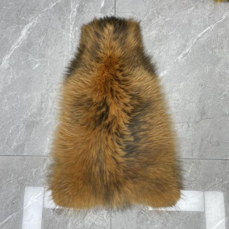 Women's Winter Long Real Raccoon Fur Coat Sleeveless Vest - Janefur