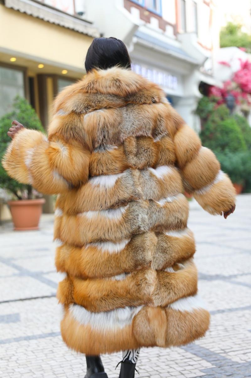 Suit Collar Silver Fox Long Coat For Women - Janefur