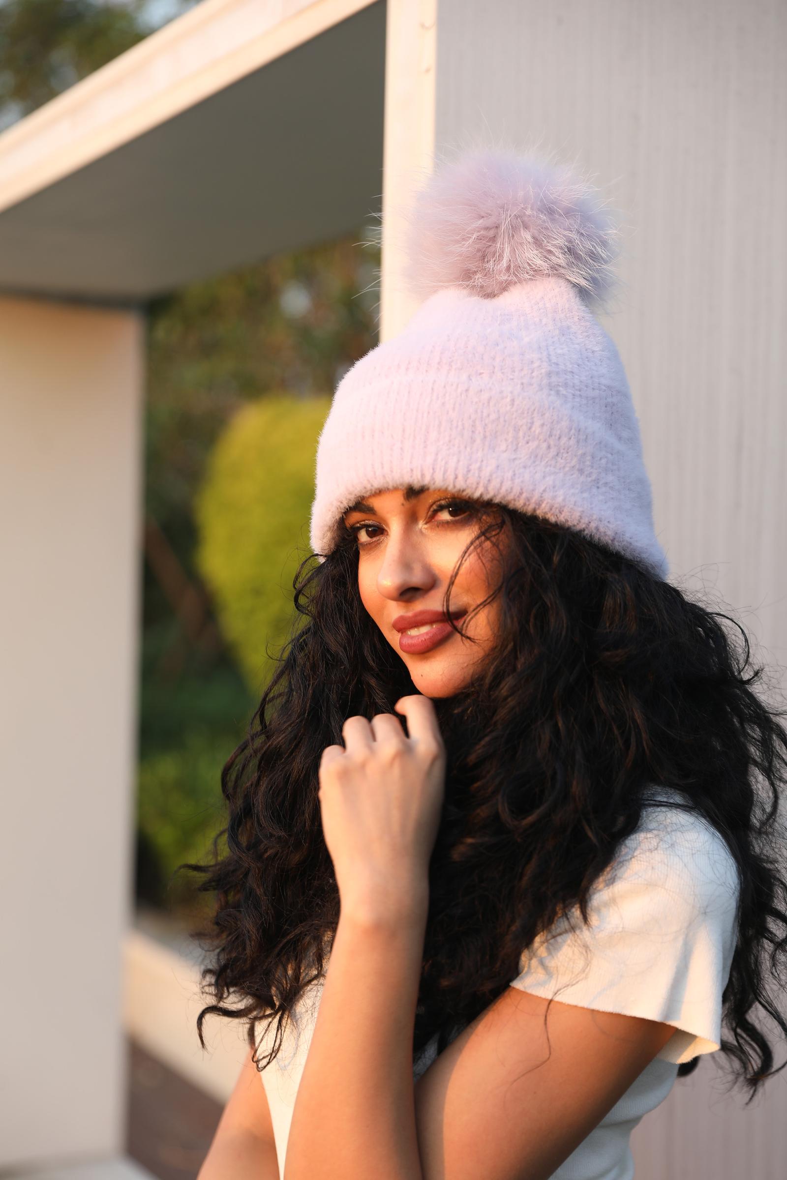 Women's Fashion Fox Fur Hat with Pom Poms - Janefur