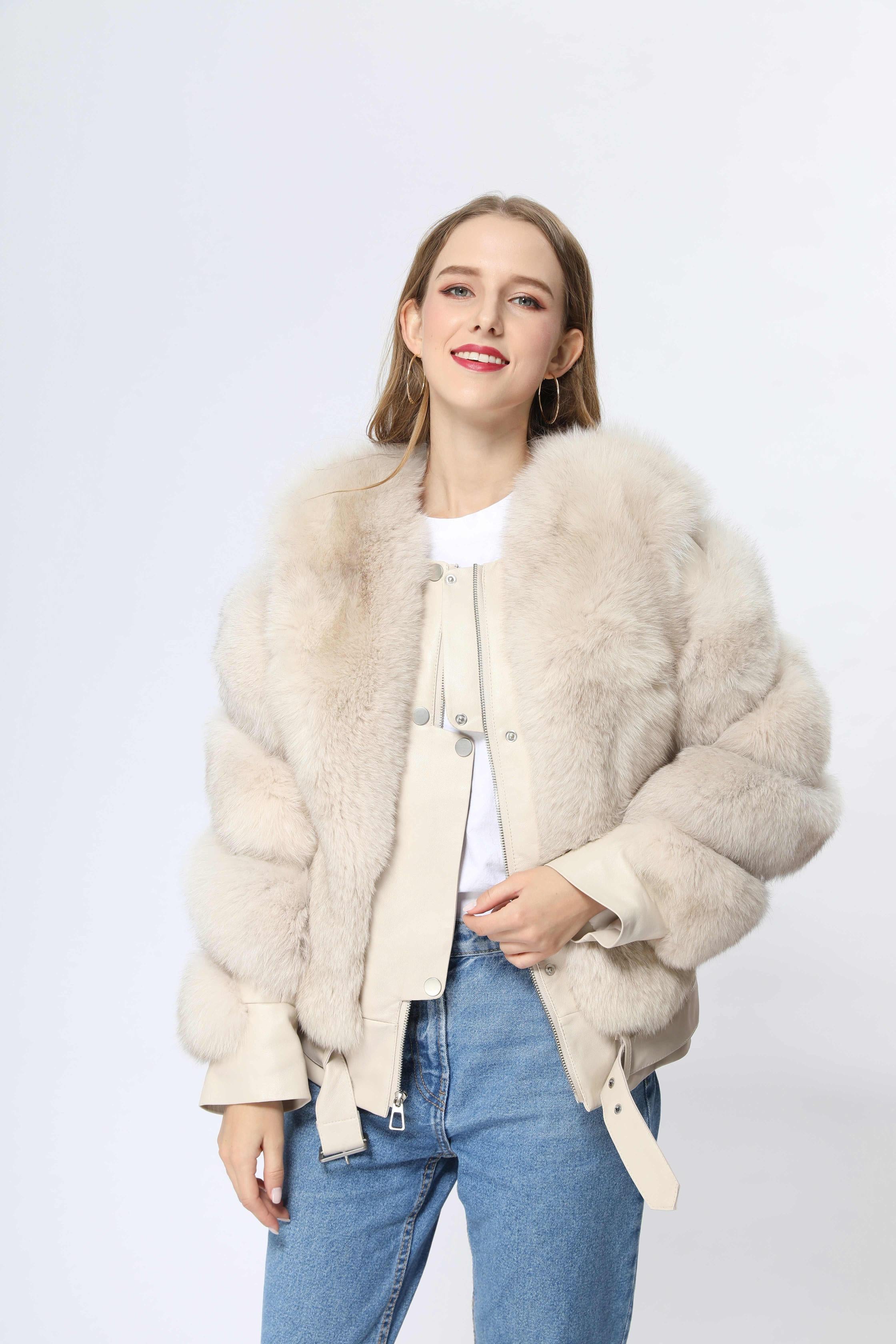 Winter Fox Fur Coat High-Quality Button Decorated Women's Coat - Janefur