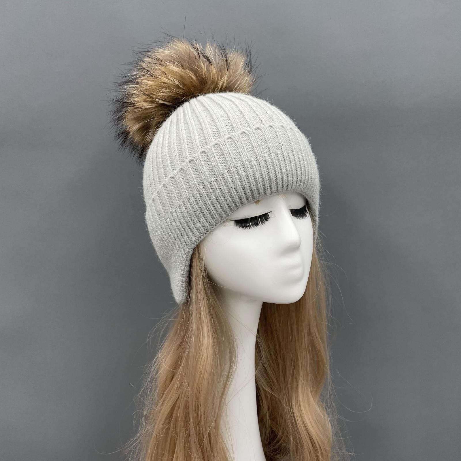 Warm Knitted Earmuff Hat Winter Women Fur Pom Pom Beanie Hat - Janefur