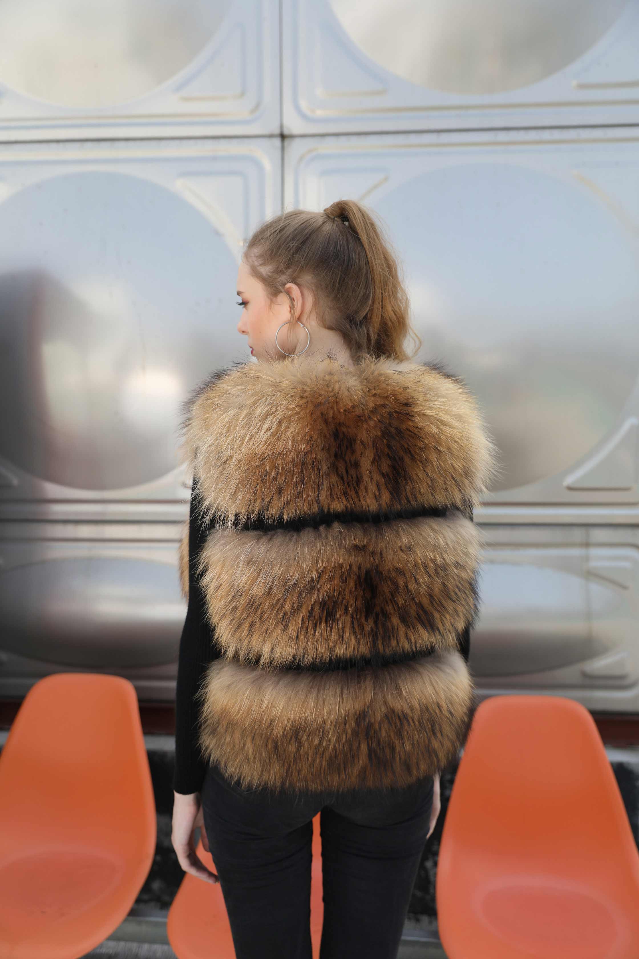 Women's Spring And Fall Clothing Luxury Real Raccoon Fur Vest - Janefur