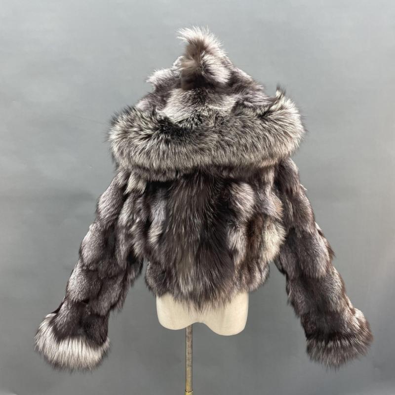Fox Front Zipper Coat with Hood - Janefur