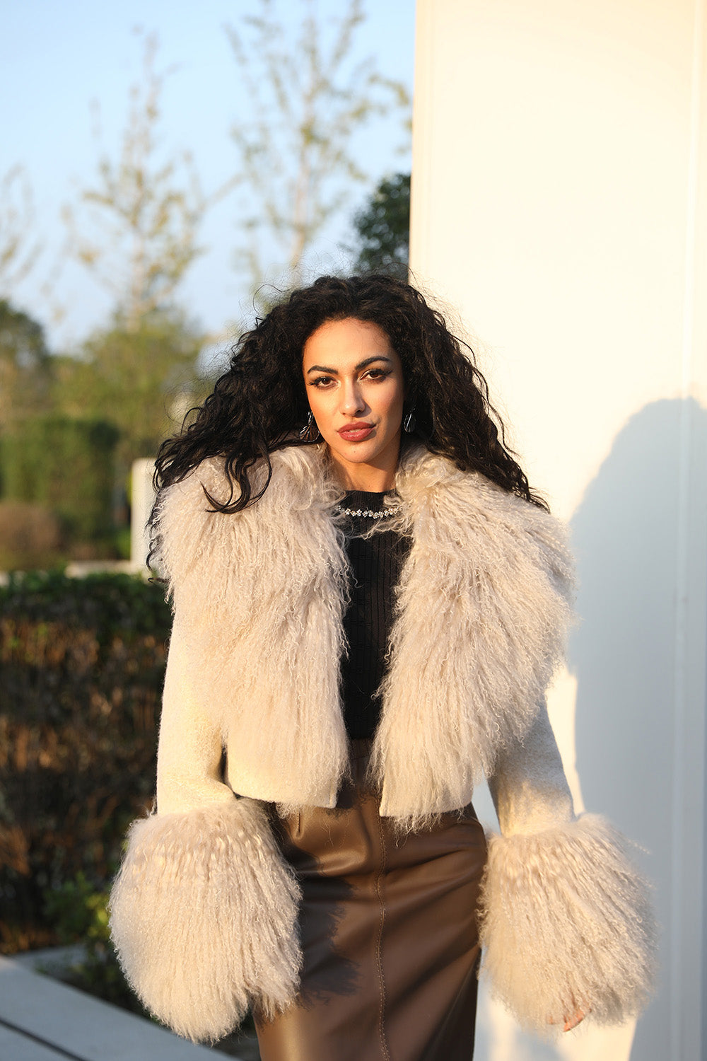 Womens Charming Ultra-short Mongolian Lamb Fur Coat Fashion Outerwear Fur Jacket - Janefur