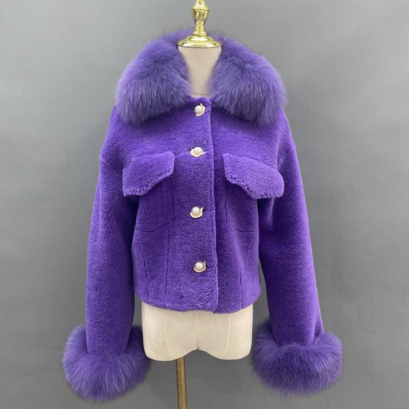 Pearl Button Lapel Shearling Short Jacket - Janefur