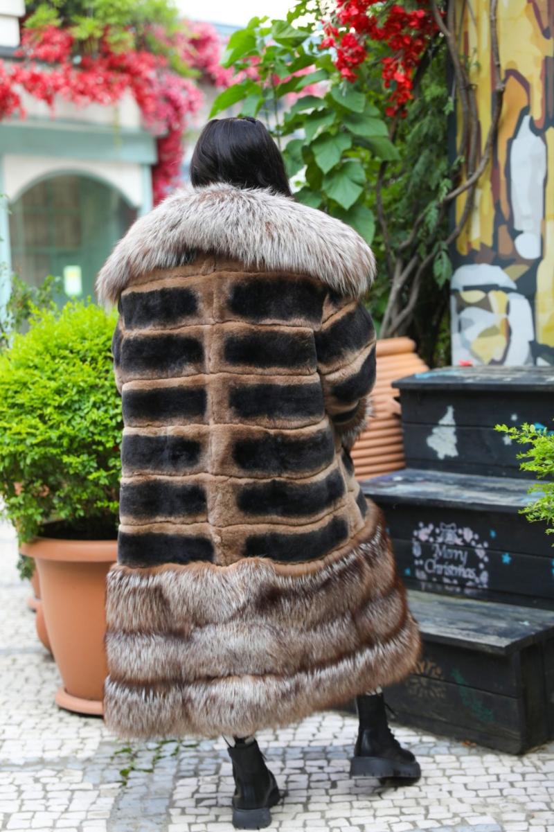 Lapel Fox Fur Patchwork Rabbit Fur Coat - Janefur