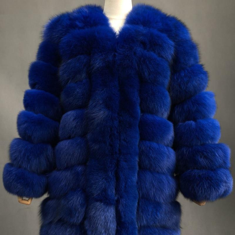 Fashion Autumn And Winter Designer Long Women's Blue Fox Fur Jacket - Janefur