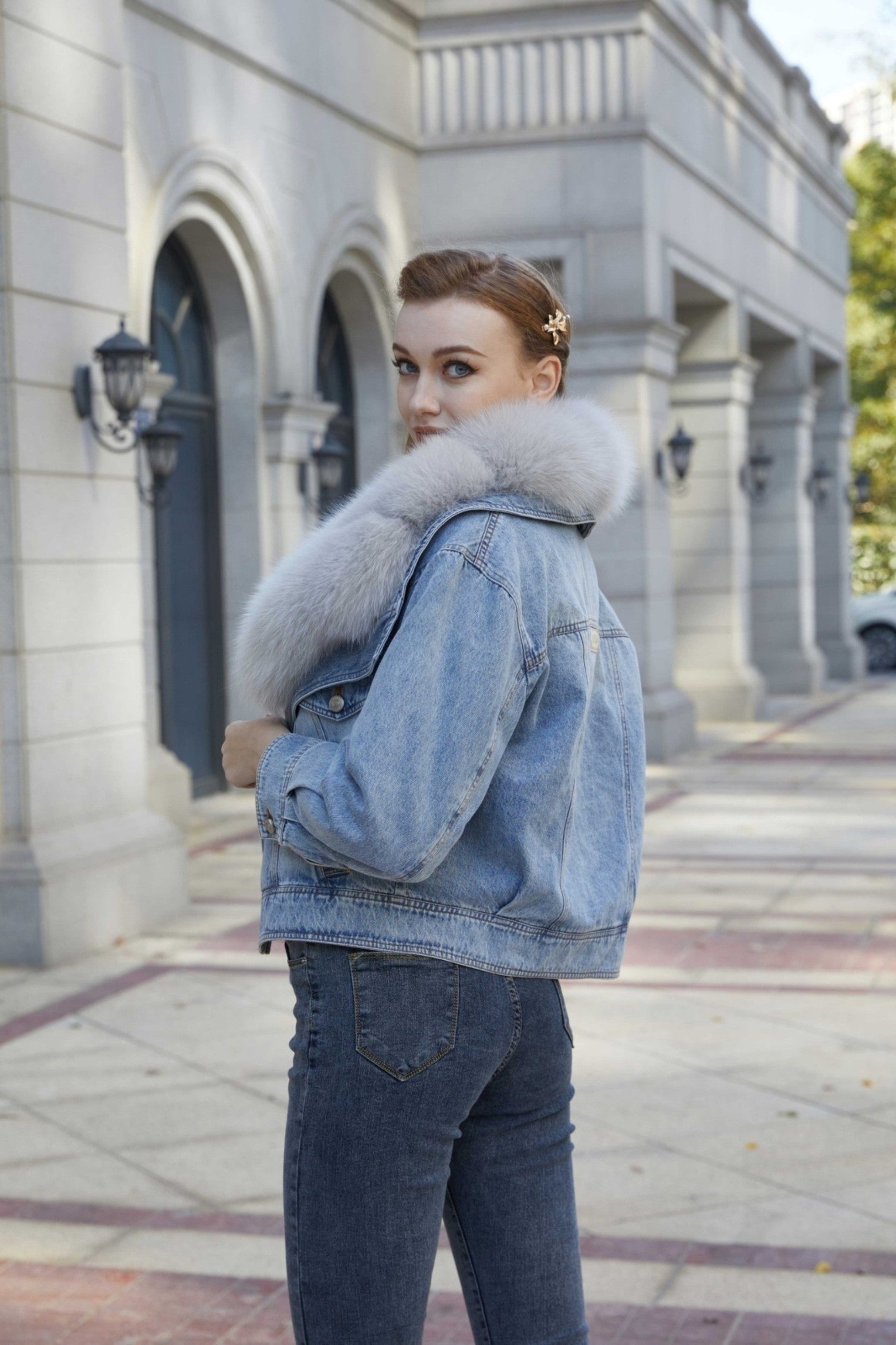Fur Collar Fur Parka Denim Down Coat Jacket - Janefur