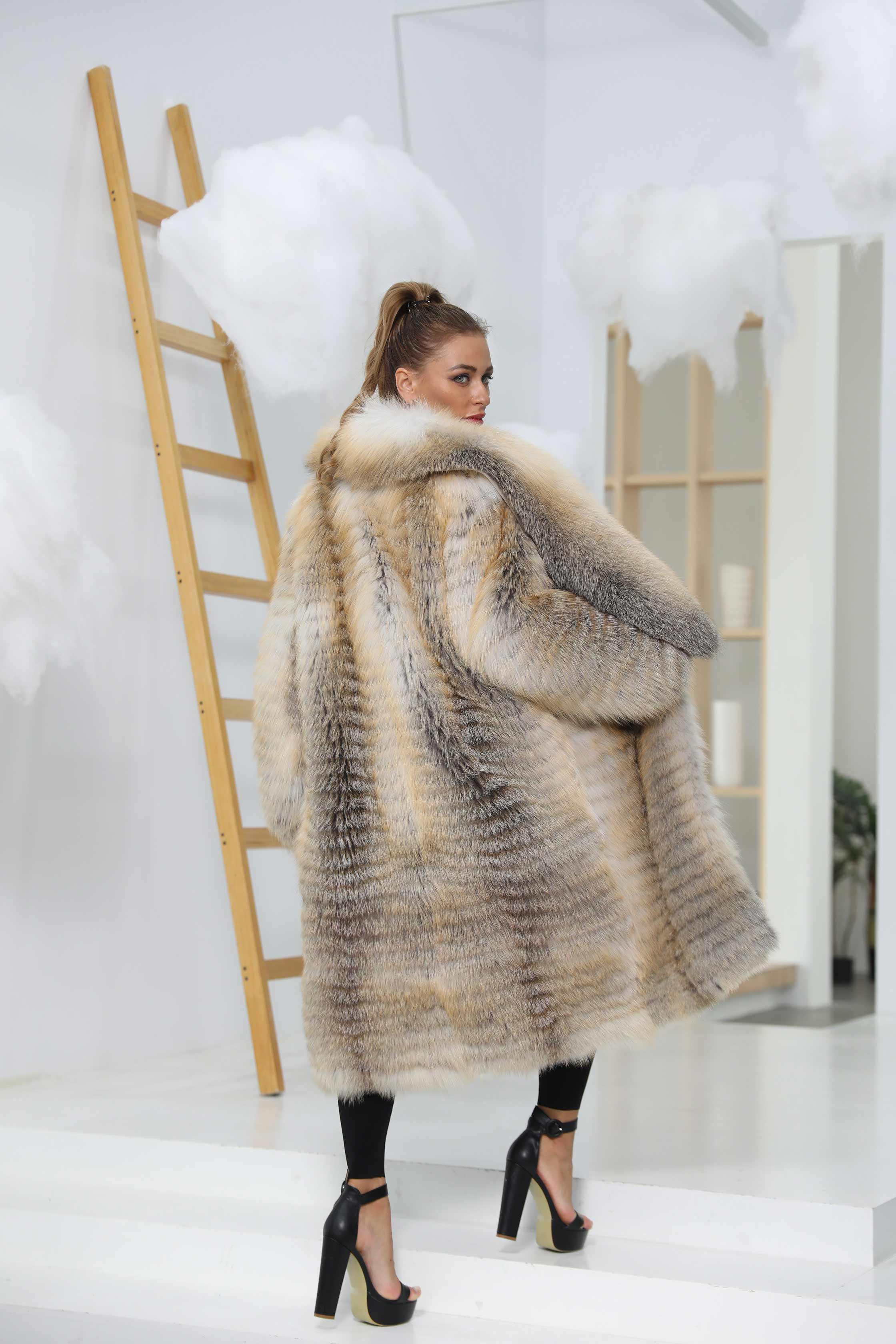Women's Winter Windproof Fox Fur Coat Long Style - Janefur