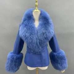 Fox Fur Collar Real Leather Women's New Fashion Jacket - Janefur