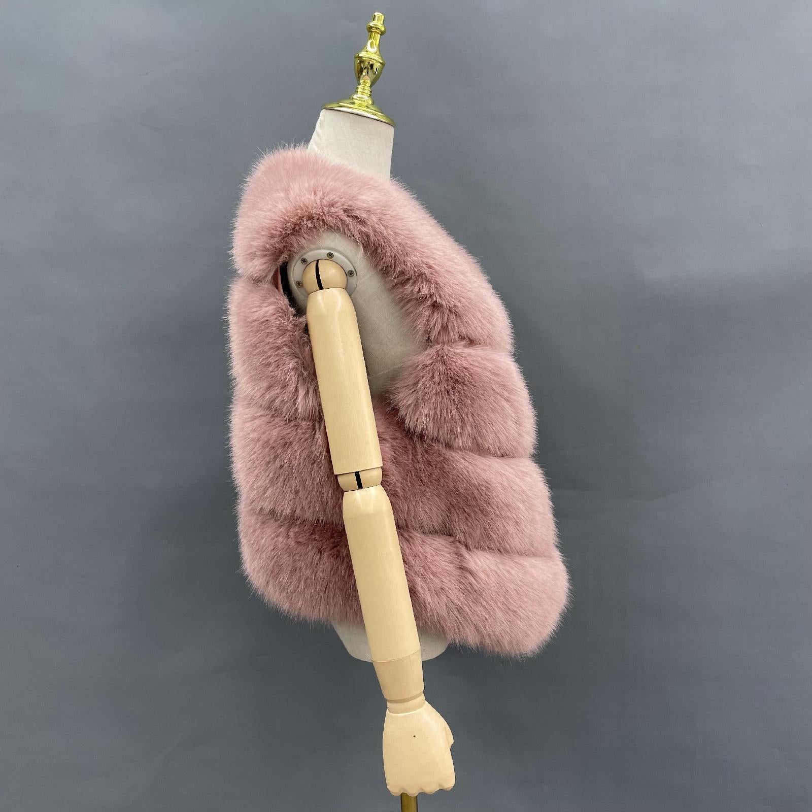 Women's Spring and Autumn Diagonal Striped Faux Fur Vest Solid Color Eco Fur Waistcoat - Janefur
