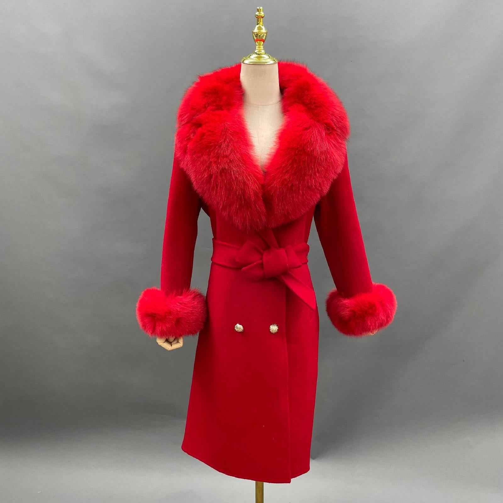 Suit Collar Double-faced Wool Fashion Coat Women's Long Cashmere Coat - Janefur