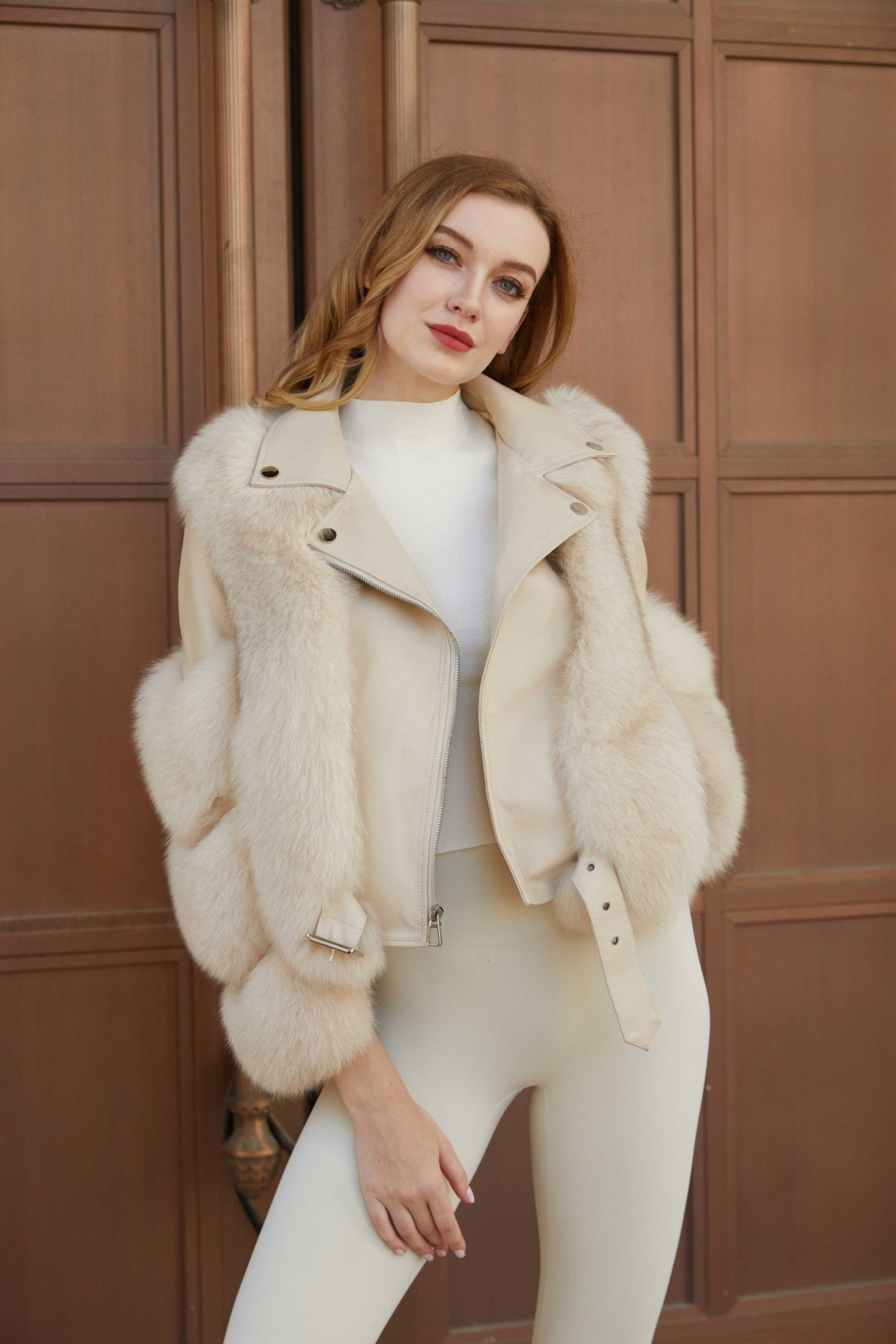 Women's Fall and Winter Fashion Leather Collar Fox Fur Parka - Janefur