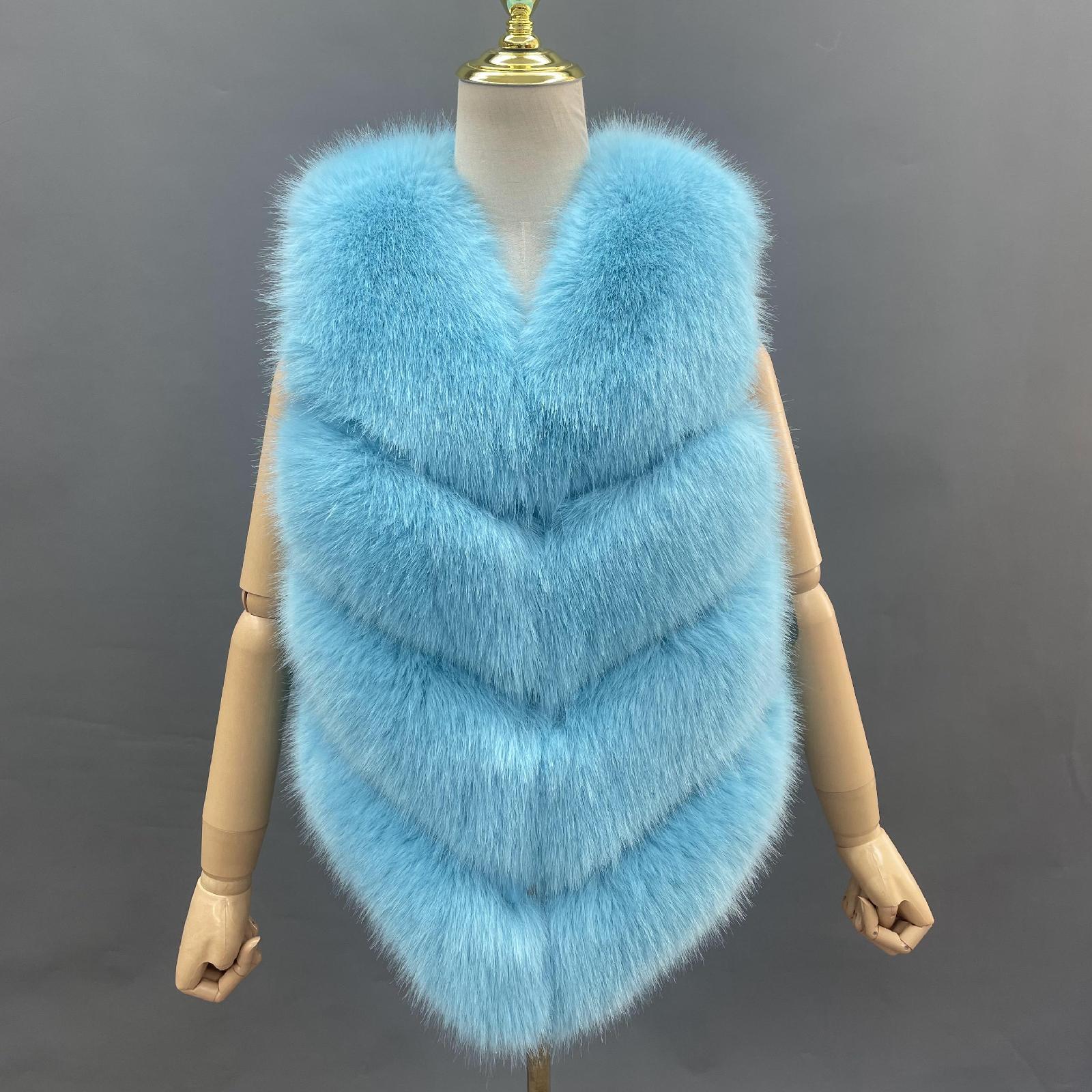 Women's Spring and Autumn Diagonal Striped Faux Fur Vest Solid Color Eco Fur Waistcoat - Janefur