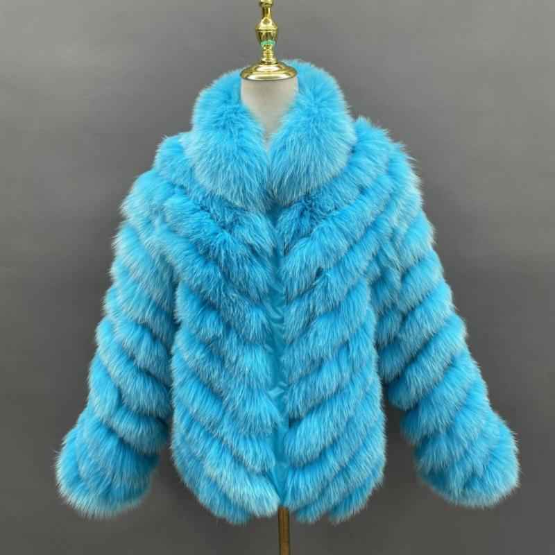 Double-Sided Fox Fur Diagonal Stripe Short Coat - Janefur
