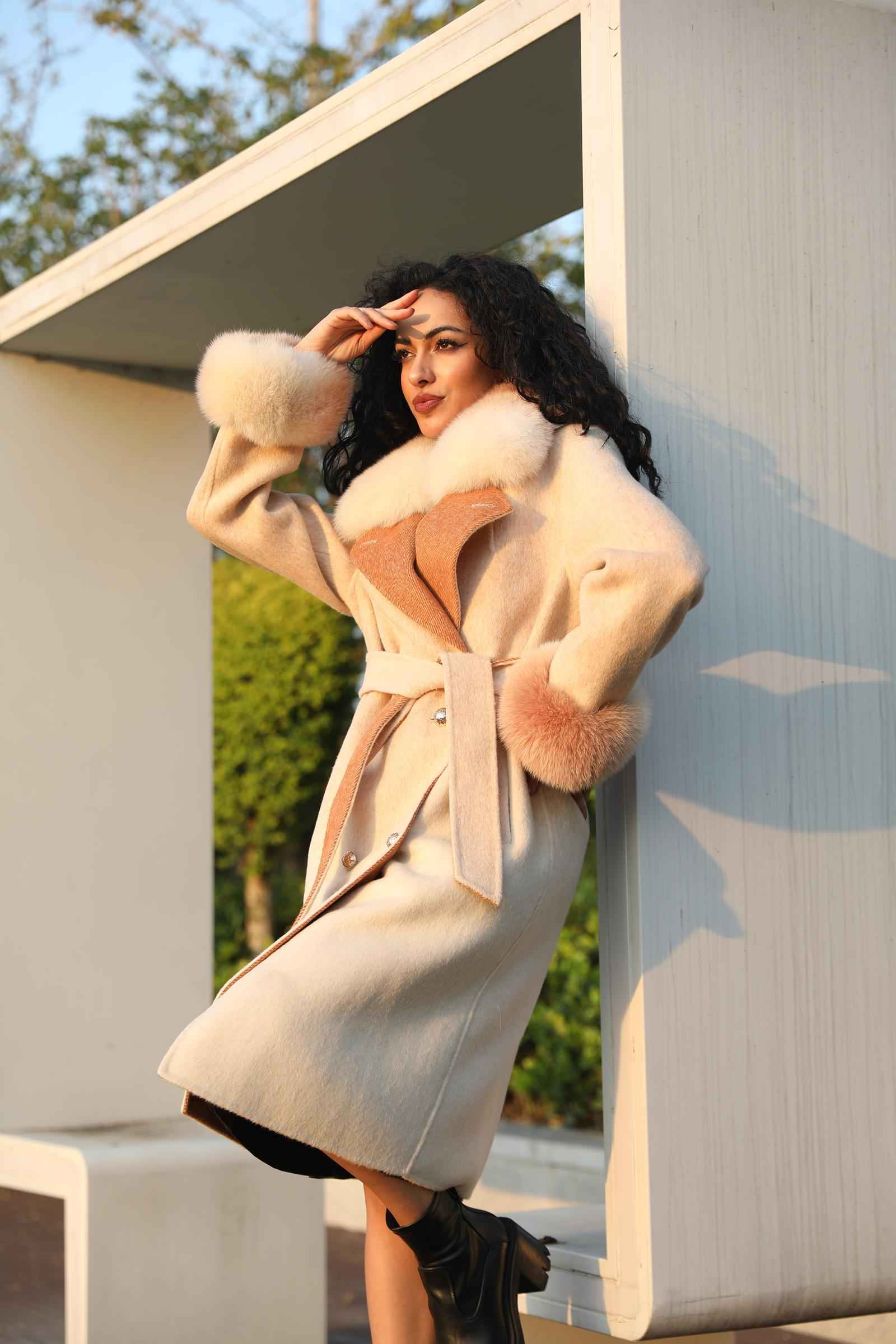 Double-Faced Cashmere Jacket for Women Classic Square Collar Gradient Double-Faced Wool Coat - Janefur