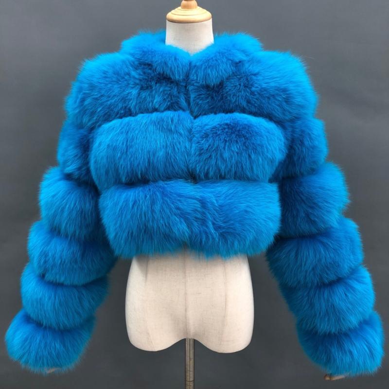 Winter Thick Warm Real Fox Fur Jacket Fashion Short Blue Fur Coat Women - Janefur