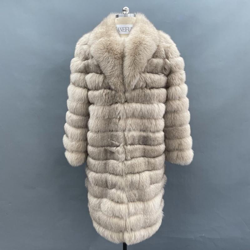 Men's Long Solid Color Fox Fur Coat Keeps Warm And Fashionable - Janefur