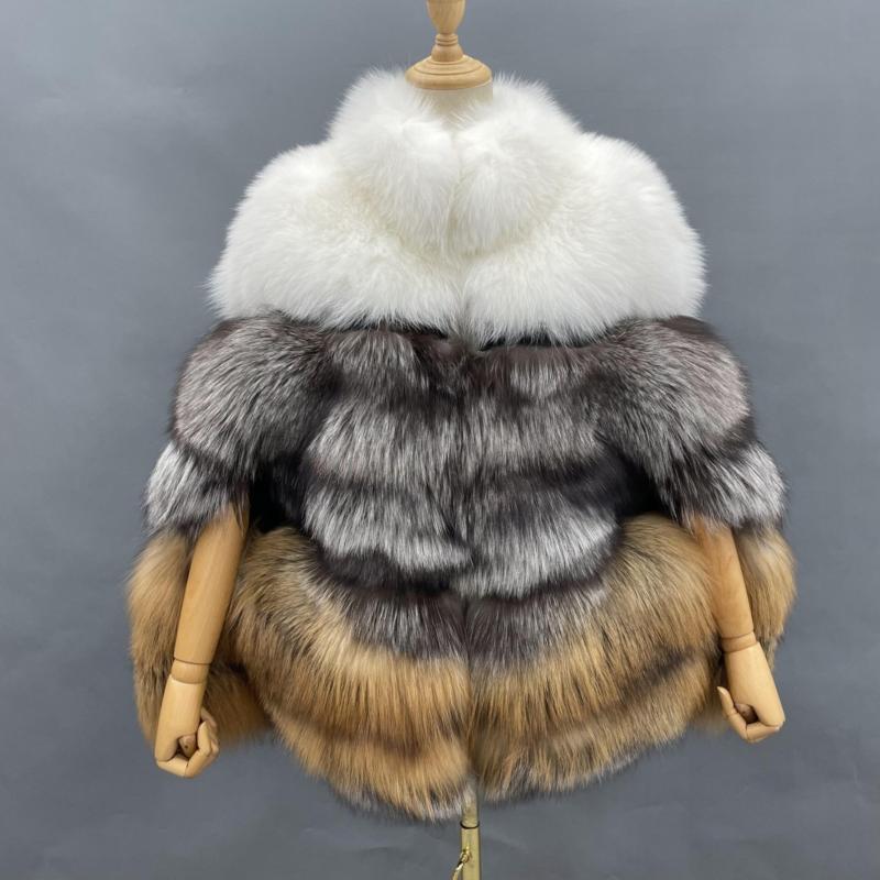 Stand-up Collar Real Fox Fur Soft Fluffy Women's Luxury Cape - Janefur