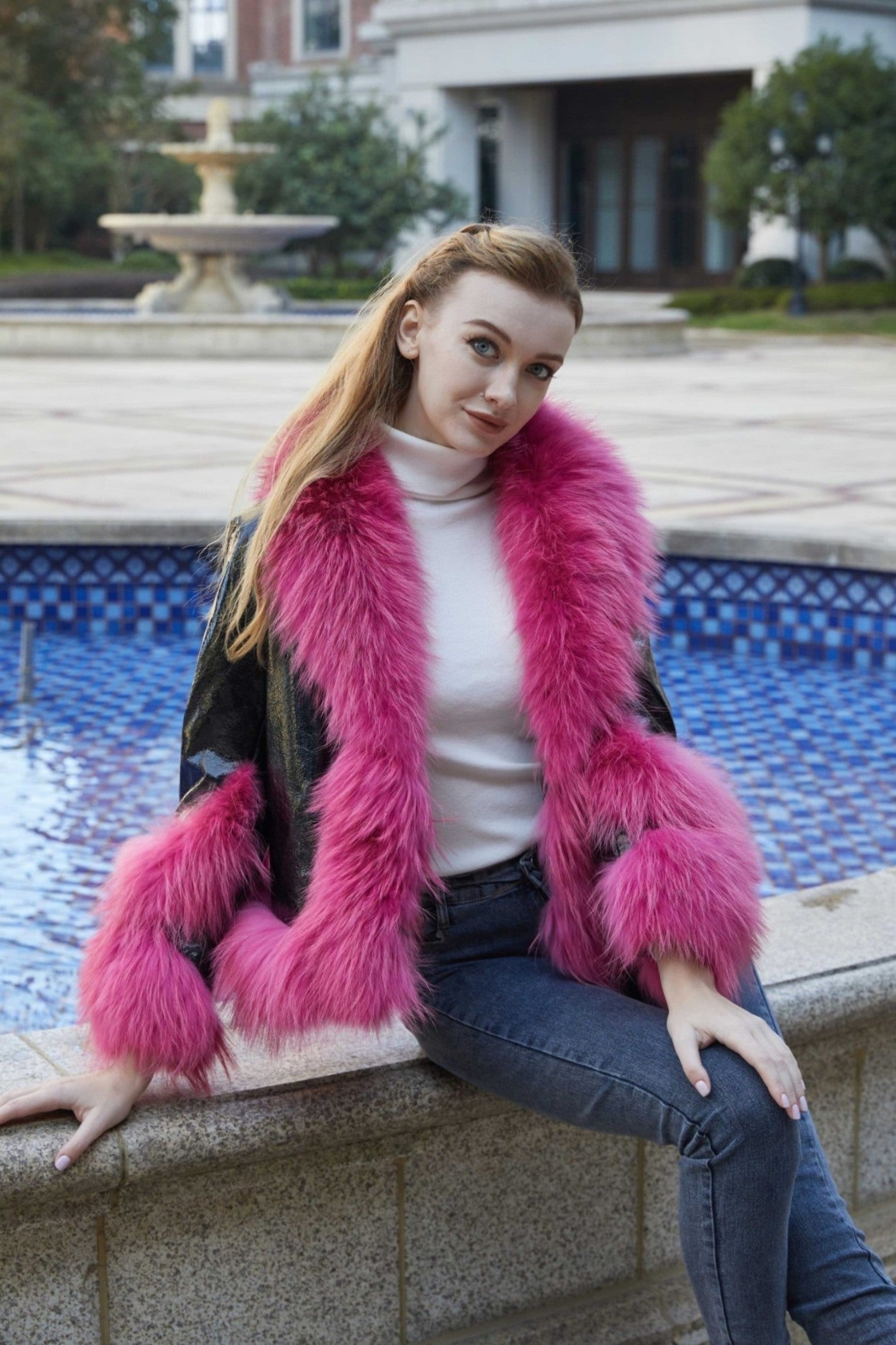 Women's shiny raccoon fur lapel down liner coat - Janefur