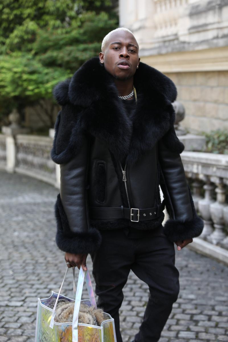 Men's Popular Motorcycle Style Fur Coat With Detachable Collar - Janefur