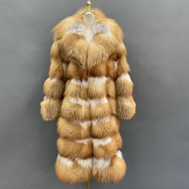 Winter Men's Long Fox Fur Coat Red Fox Warm Coat - Janefur