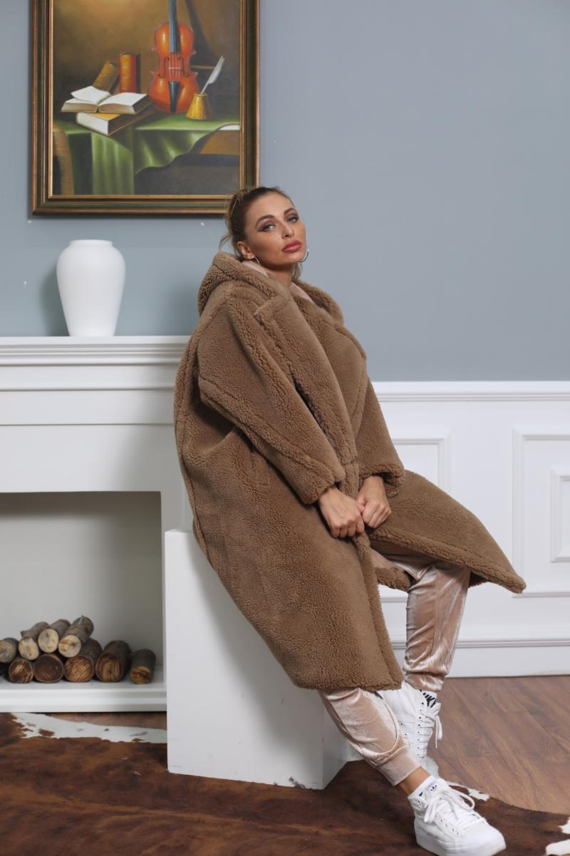 Teddy Long Coat with Hood - Janefur