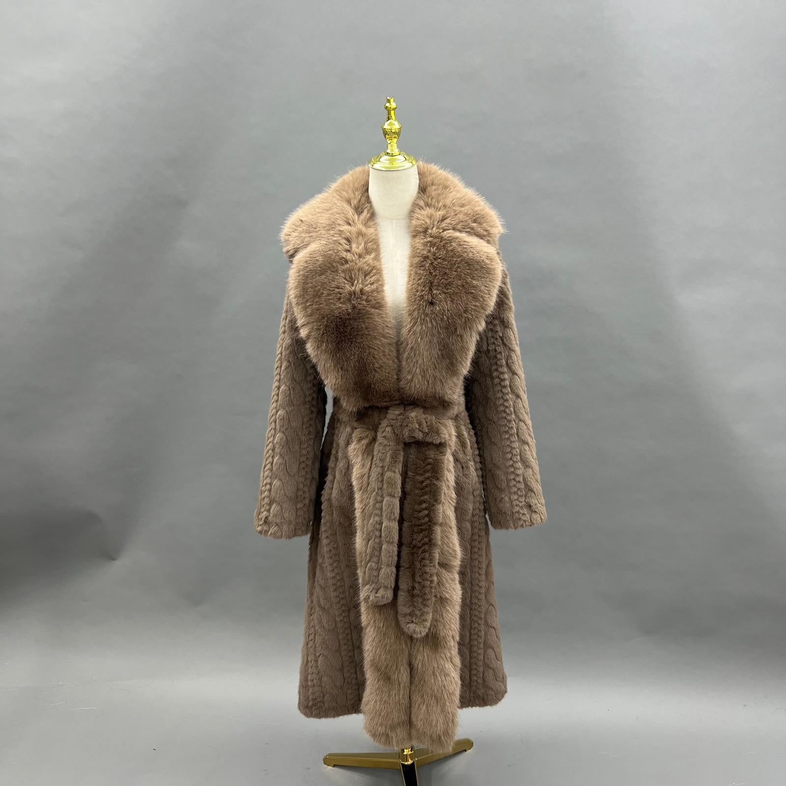 Eco-Friendly Faux Mink Fur Women's Long Coat with Suit Collar and Placket - Janefur