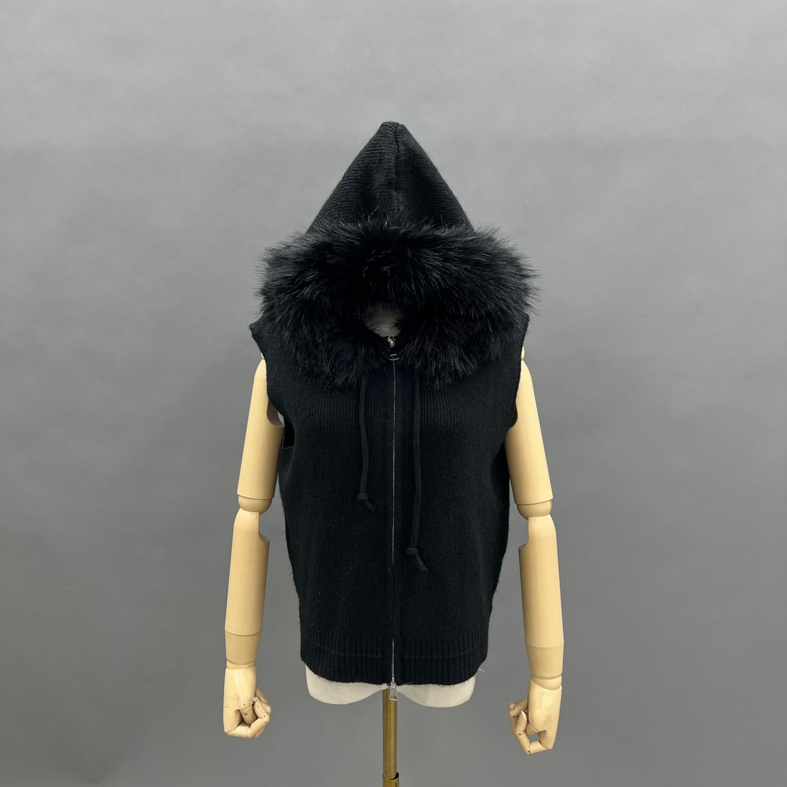 Women's Trendy Knitted Hooded Vest with Fur Collar - Janefur