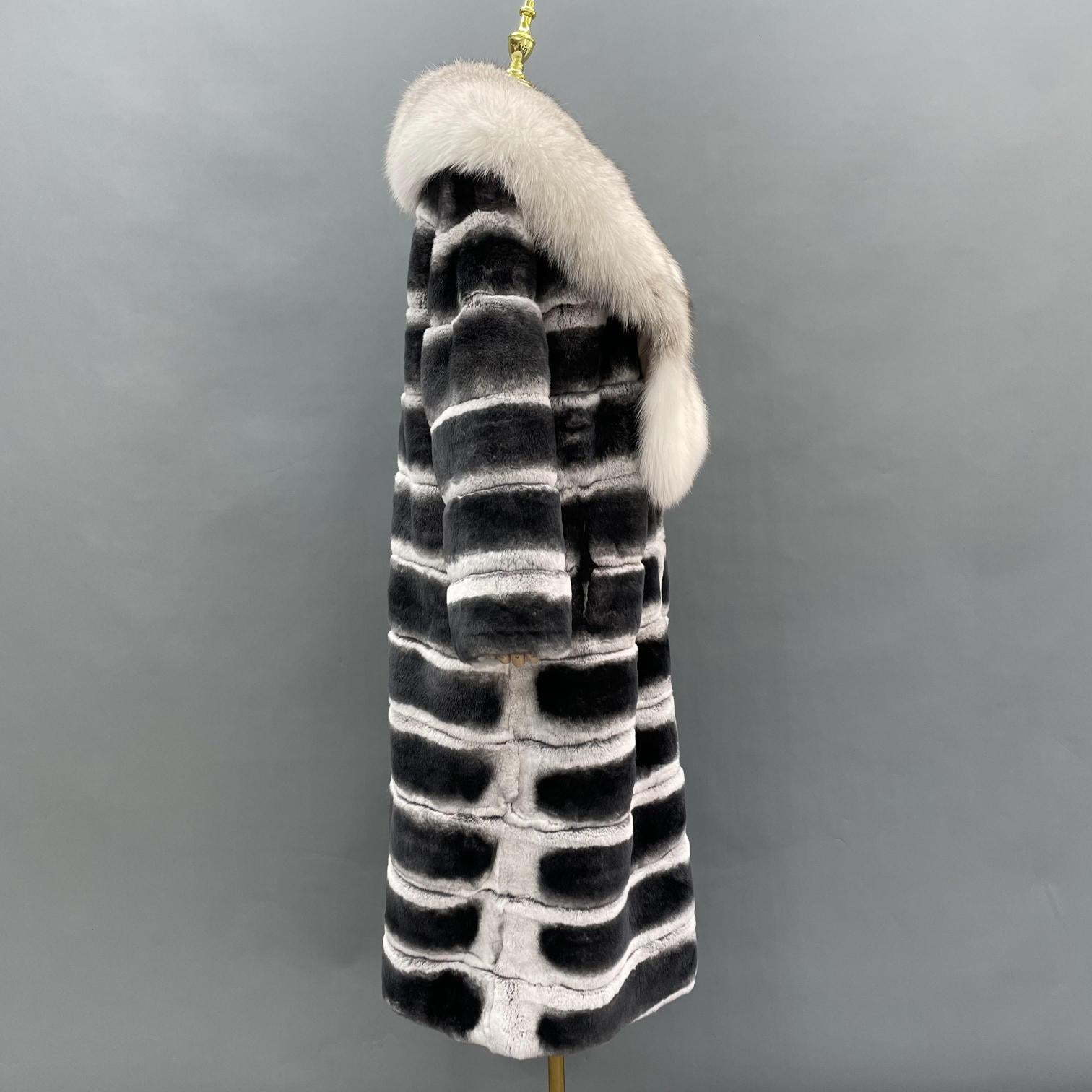 Coat With a Large Fur Collar Made of Rex Rabbit Fur - Janefur