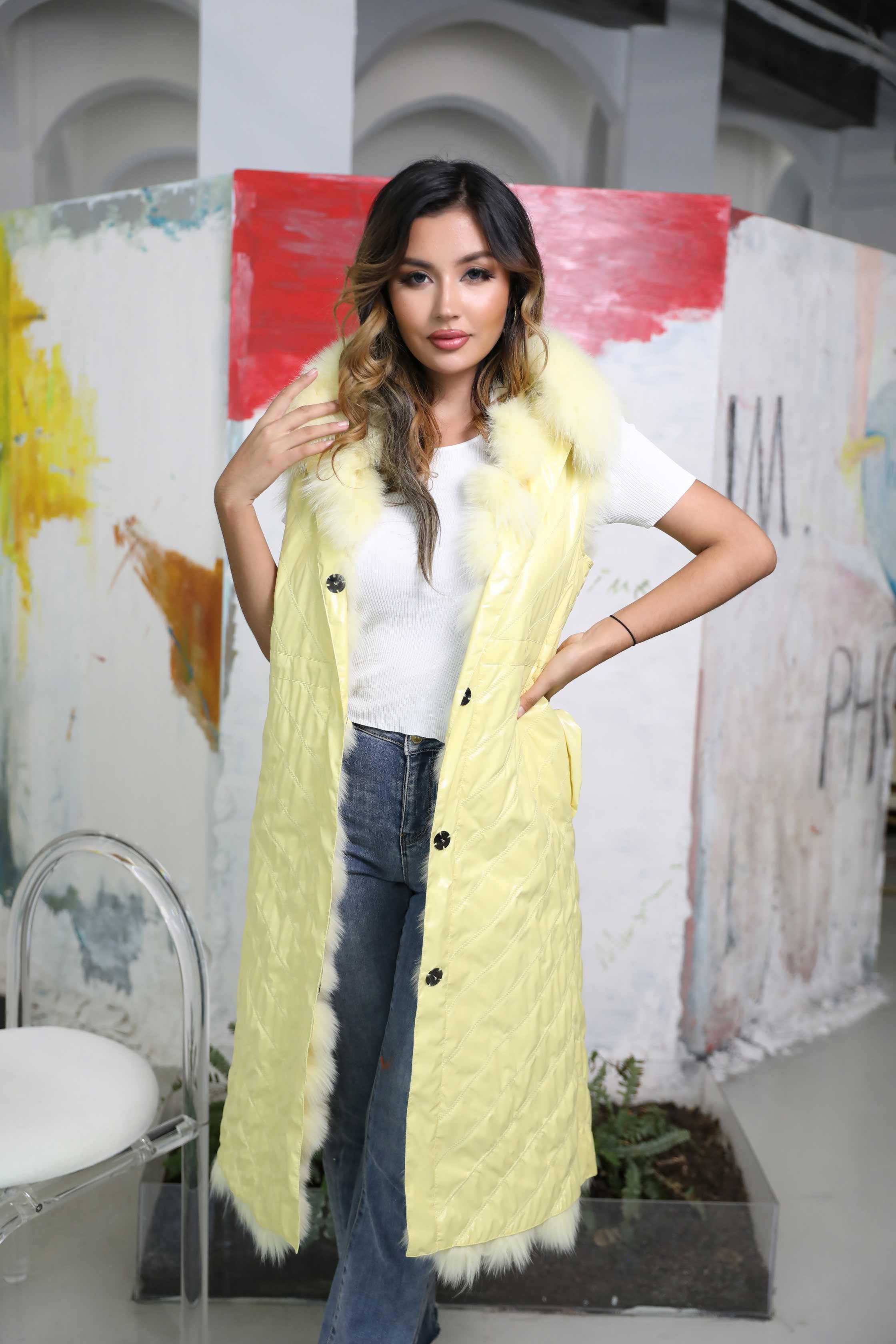 Women's Long Style Real Fox Fur Vest Wear Two Sides - Janefur