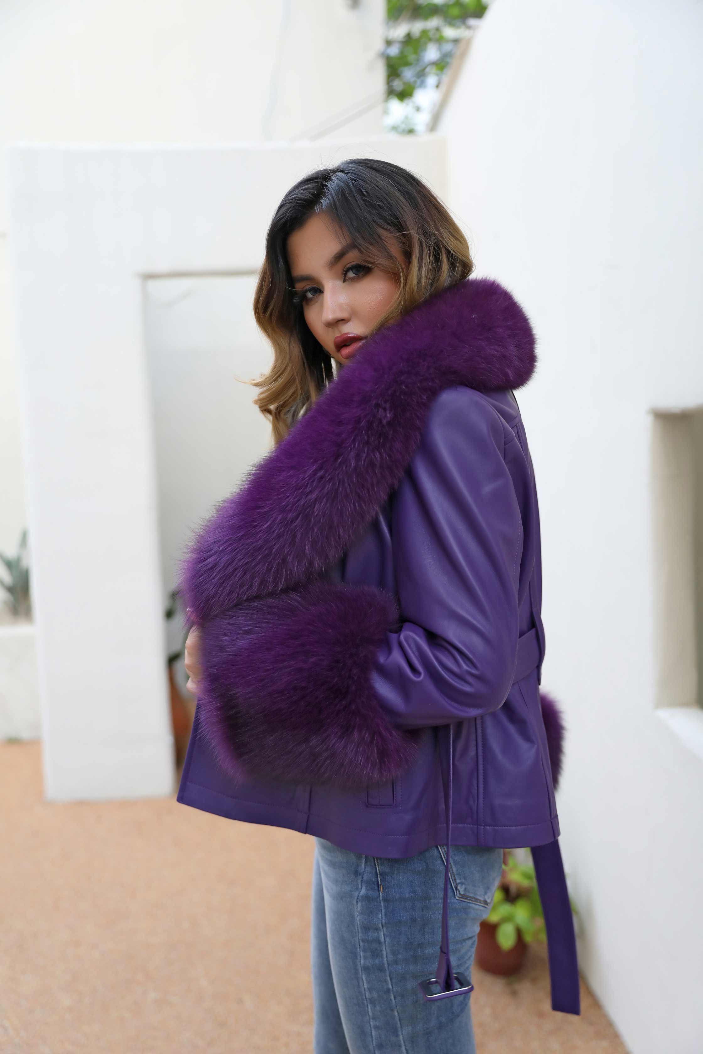 Fox Fur Collar Real Leather Women's New Fashion Jacket - Janefur