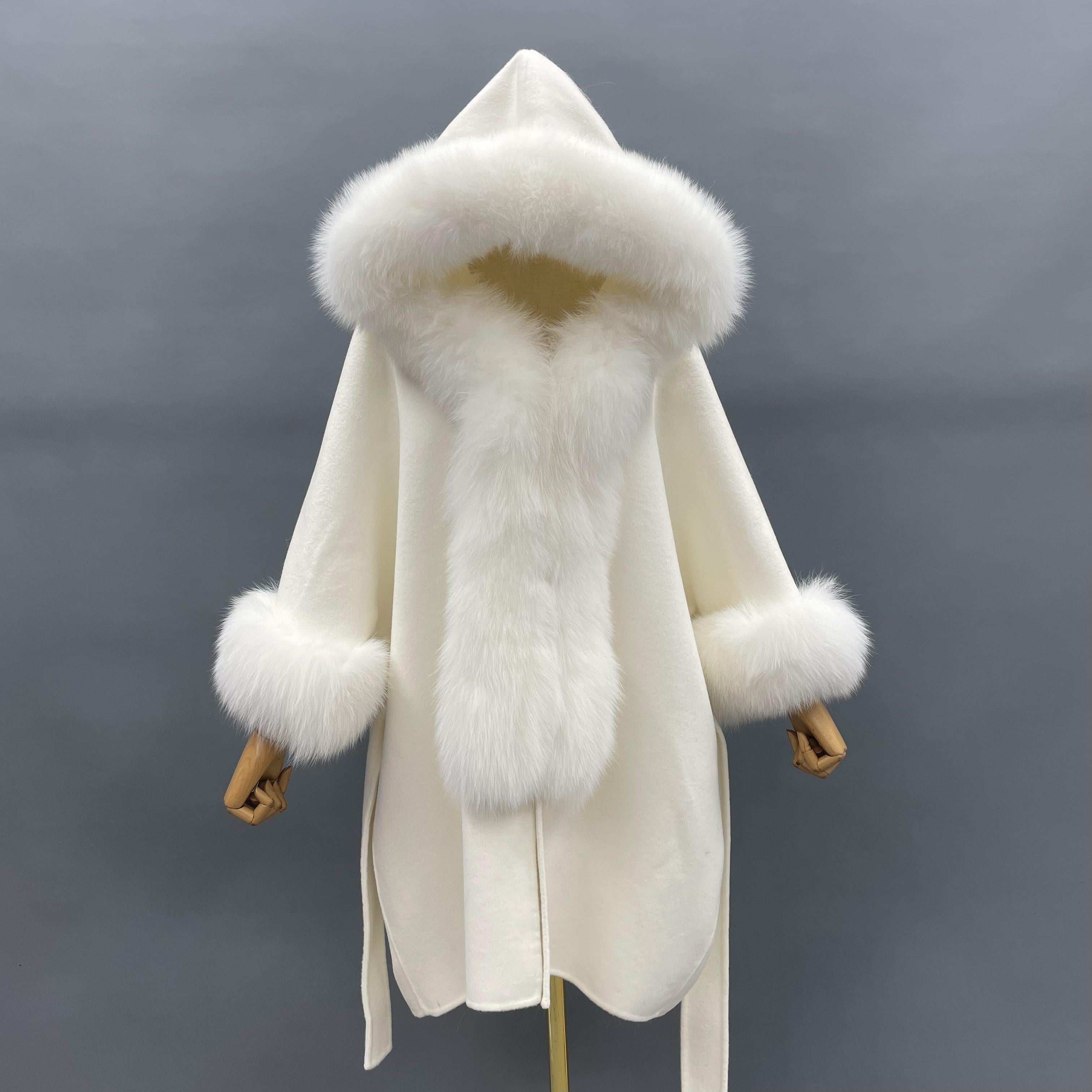 Wool Double-faced Coat with Fur Lapel Women's Casual Coat Cashmere Outerwear - Janefur