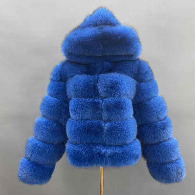 Women's Short Winter Trend Real Fox Fur Coat Solid Color Hooded - Janefur