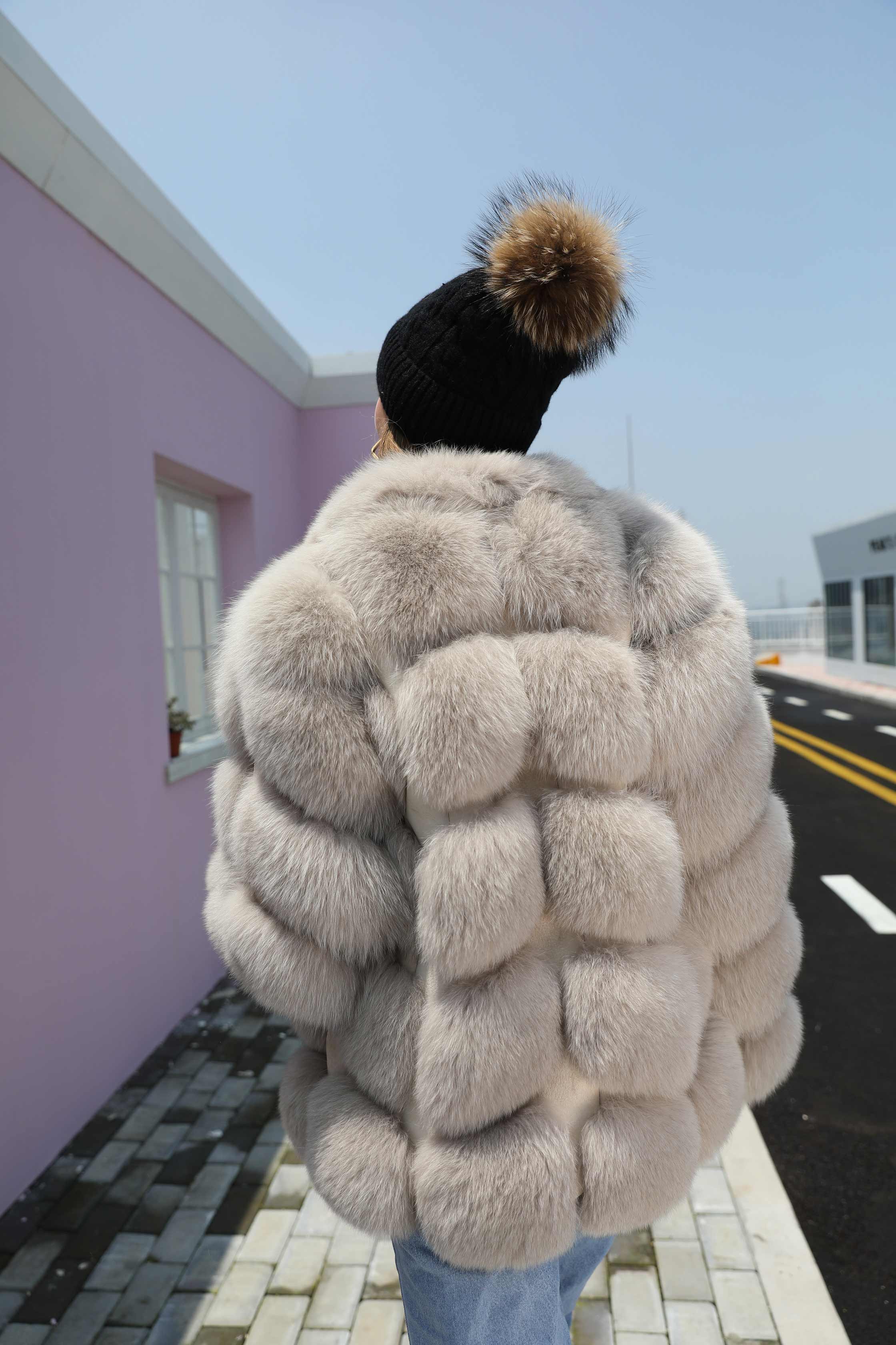 Winter Luxury Blue Fox Coat Real Fox Fur Women's Fashion Jacket - Janefur