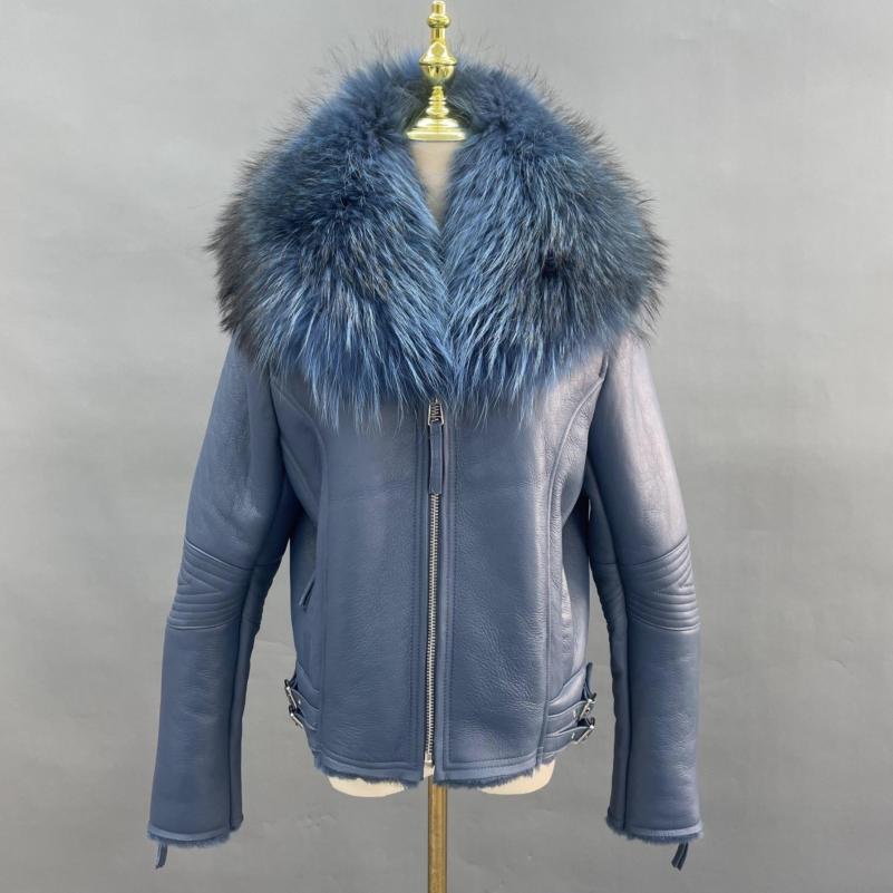 Large Raccoon Fur Collar Leather and Fur Combination - Janefur