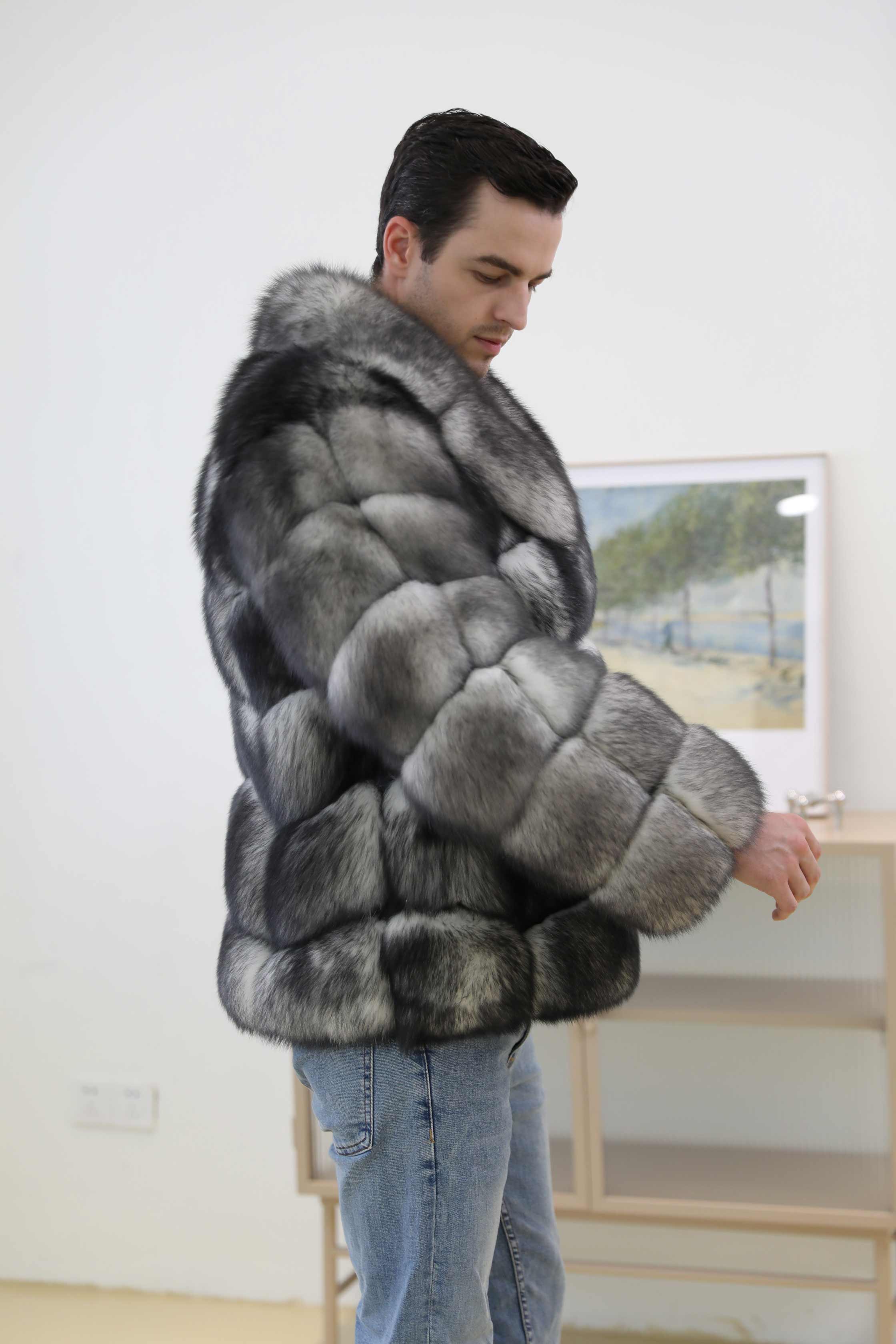 Fluffy Fox Fur Winter Men's New White Fox Warm Luxury Coat - Janefur