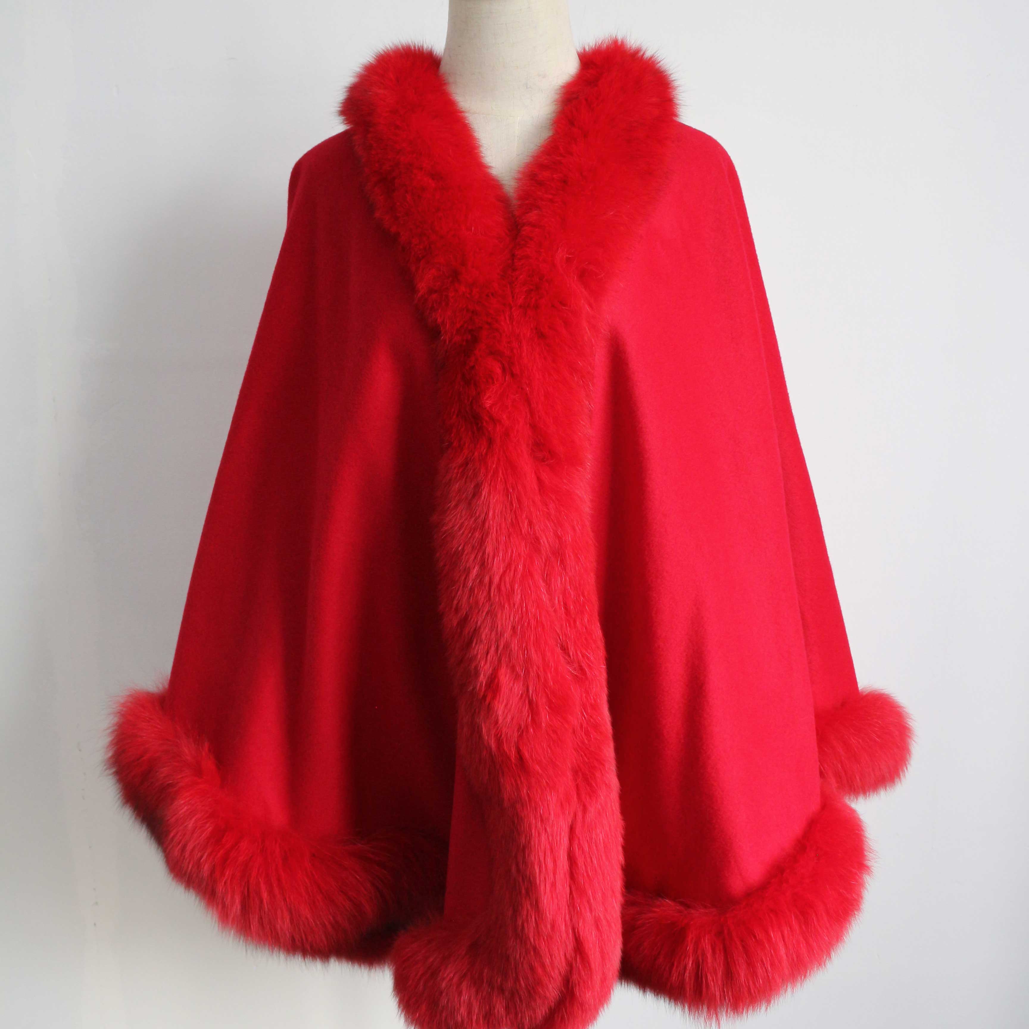 Fox Fur Placket Cashmere Shawl - Janefur