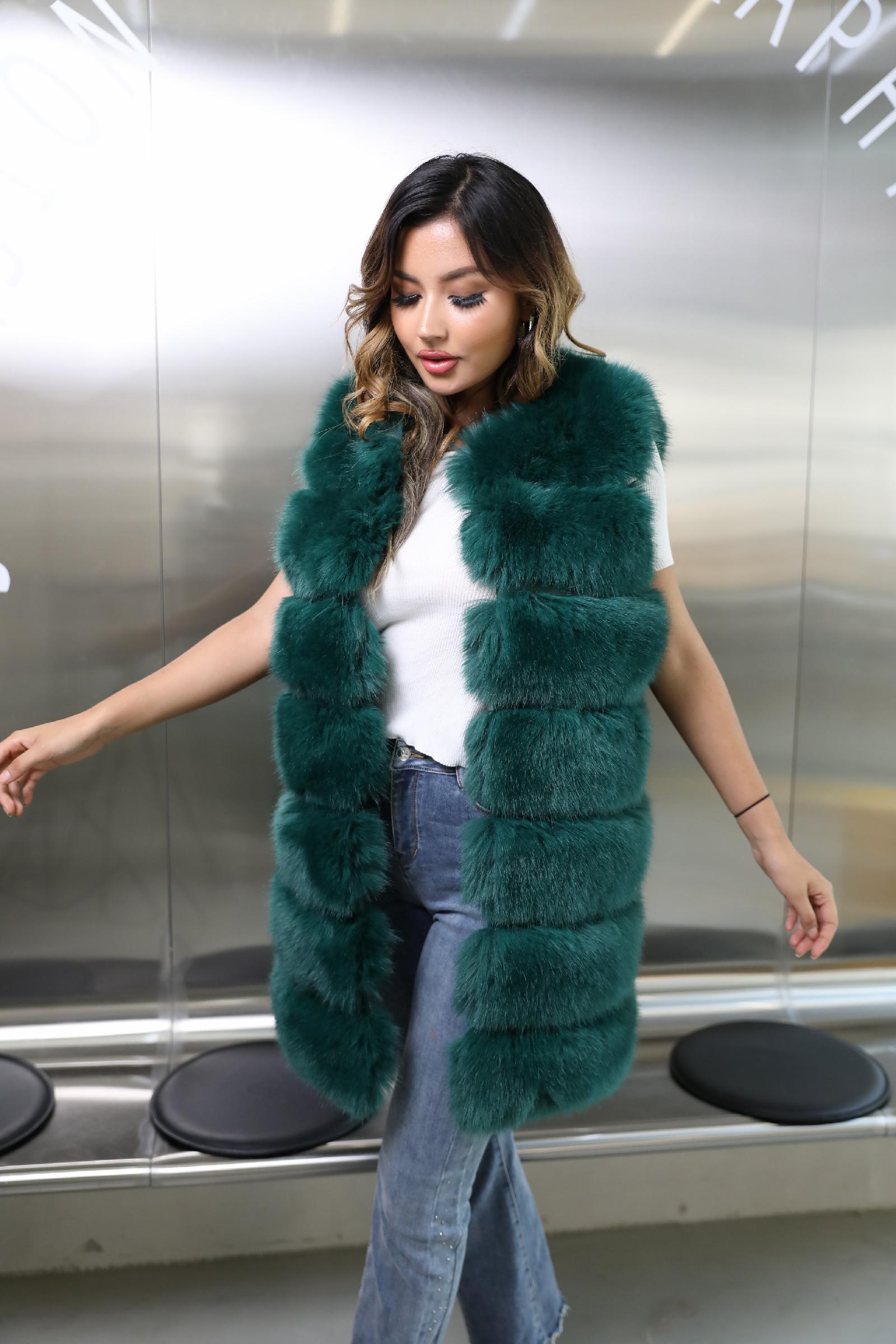 Spring and Autumn New Style Long Faux Fur Vest Eco Fur Vest - Janefur