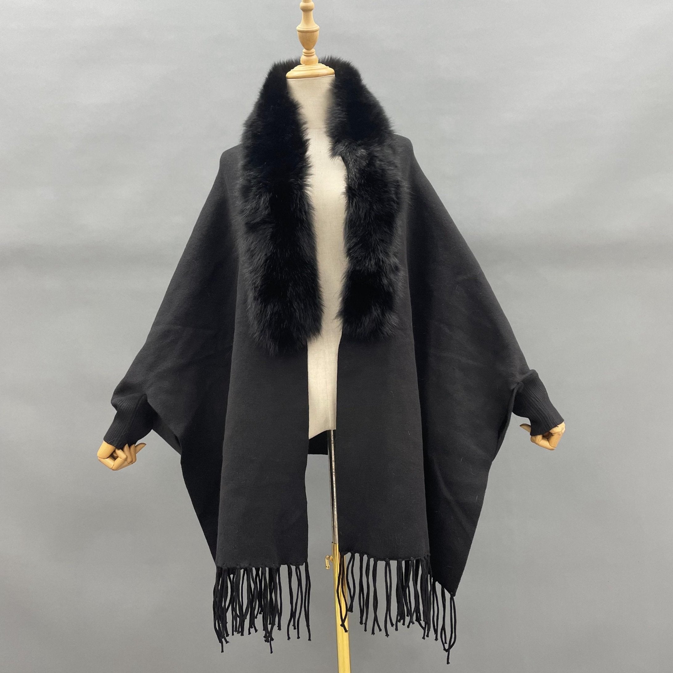 Women's Winter Solid Color Threaded Cuffs Fur Shawl Cape Simple Fashion - Janefur