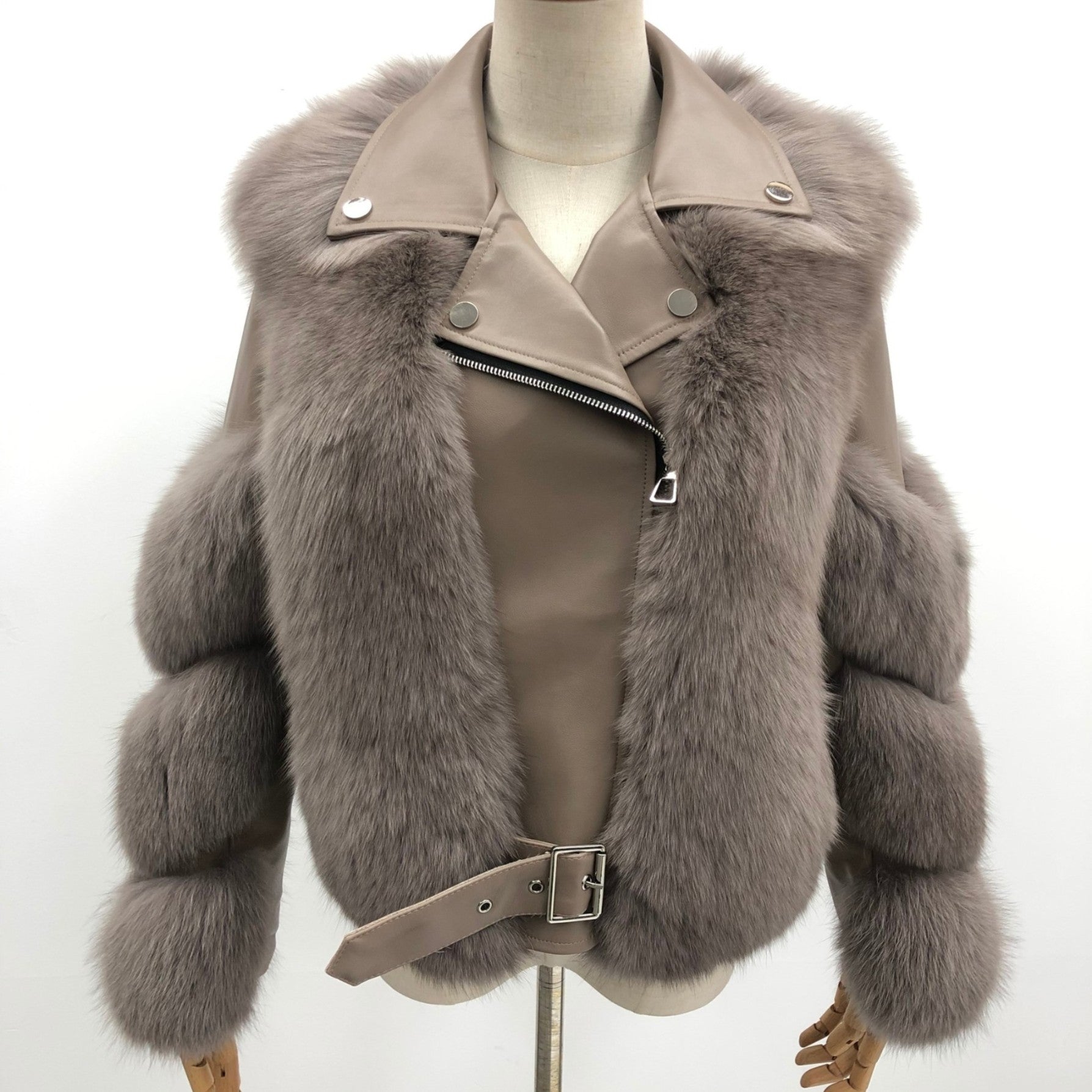 Women's Fall and Winter Fashion Leather Collar Fox Fur Parka - Janefur