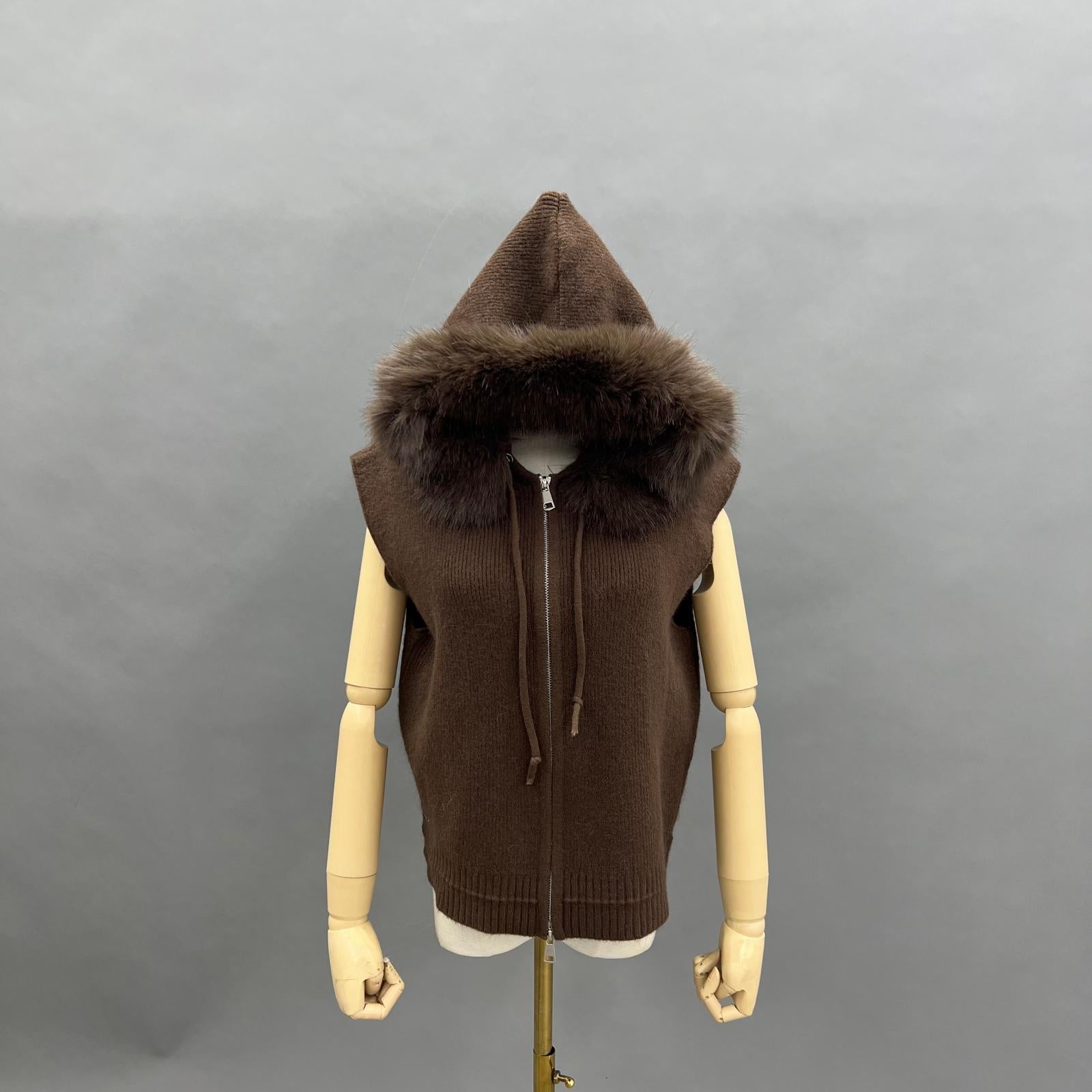 Women's Trendy Knitted Hooded Vest with Fur Collar - Janefur